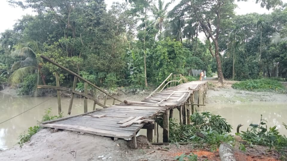 জনগুরুত্বপূর্ণ সড়কের জোয়ারে সেতু বিলিন, পরে কাঠের সেতু নির্মাণ; এখন সেটাও অচল