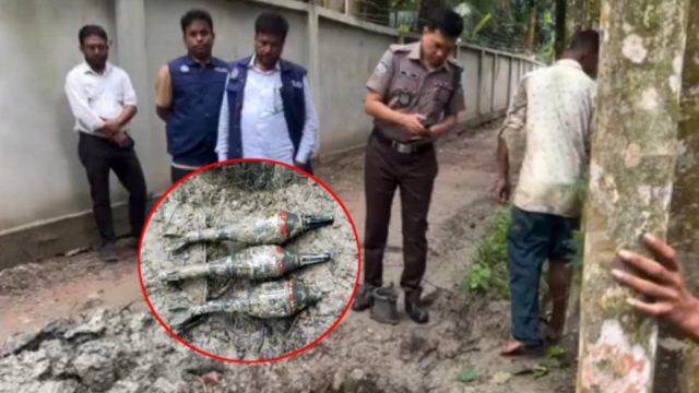 লক্ষ্মীপুরে পানির লাইন খননের সময় বোমা সদৃশ্য ৩ ধাতব বন্তু উদ্ধার  